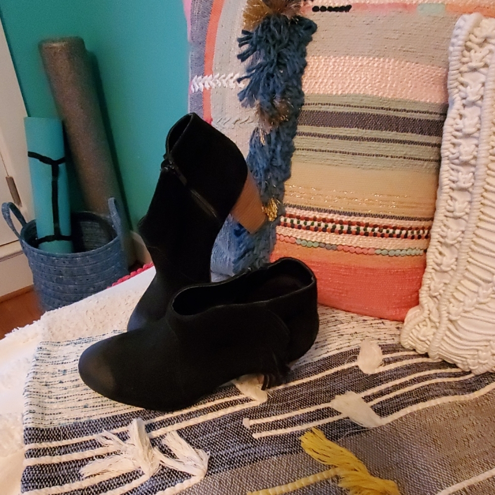 Black suede tassel ankle boots
